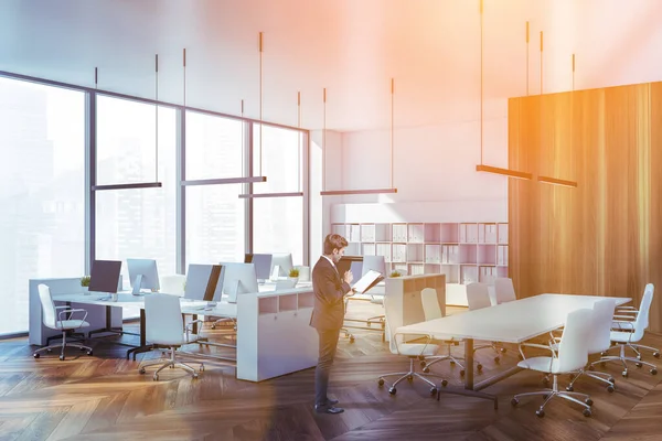 Portrait Young Businessman Working Alone Modern Office Concept Leadership Corporate — Stock Photo, Image