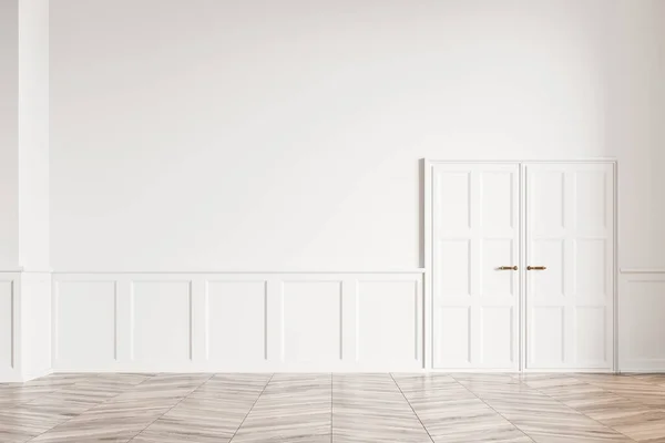 Modern Stil Boş Oturma Odası Tasarımı Beyaz Ahşap Kapılı Meşe — Stok fotoğraf
