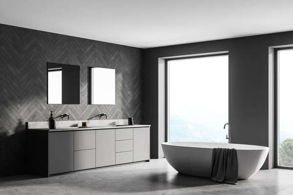 Spacious Modern Bathroom Design Interior Gray Tones Concrete Floor Freestanding — Stock Photo, Image