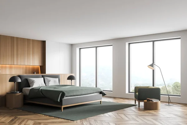 Elegante Interior Moderno Quarto Contemporâneo Com Mobiliário Confortável Cama Para — Fotografia de Stock