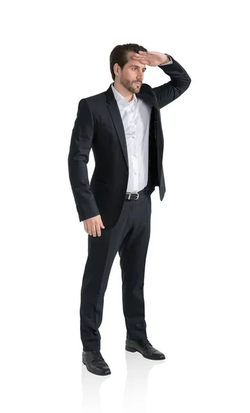 Isolated Full Length Portrait Bearded Young Caucasian Businessman Looking Forward — Stock Photo, Image