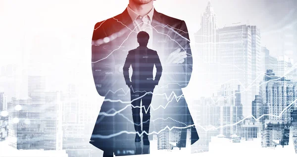 Businessman Crossed Hands Pose Colleague Hands Pockets Working Background Pondering — Stock Photo, Image