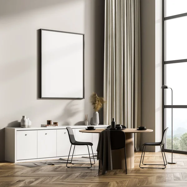Stilvolles Modernes Interieur Des Esszimmers Mit Design Rundtisch Aus Holz — Stockfoto