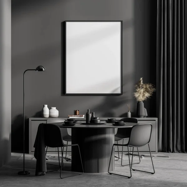 Modern Yemek Odasının Modern Mimarisi Tasarım Ahşap Yuvarlak Masa Sandalyeler — Stok fotoğraf