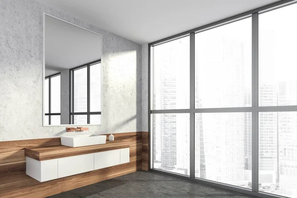 Modern Tasarım Banyo Içi Lavabo Tezgahı Bronz Musluk Gökdelenler Şehir — Stok fotoğraf