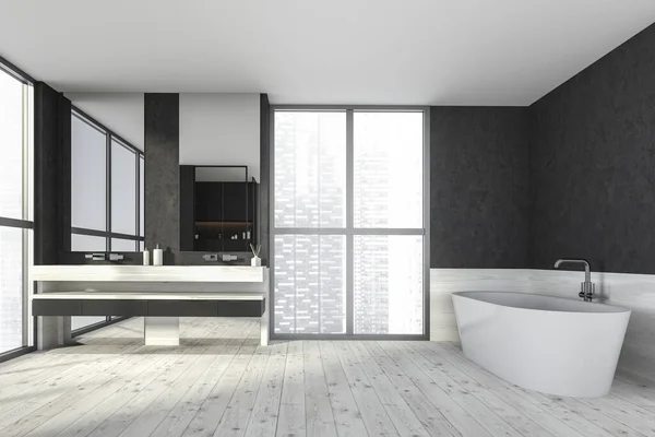 Interior Baño Diseño Moderno Con Bañera Ovalada Blanca Encimera Doble — Foto de Stock