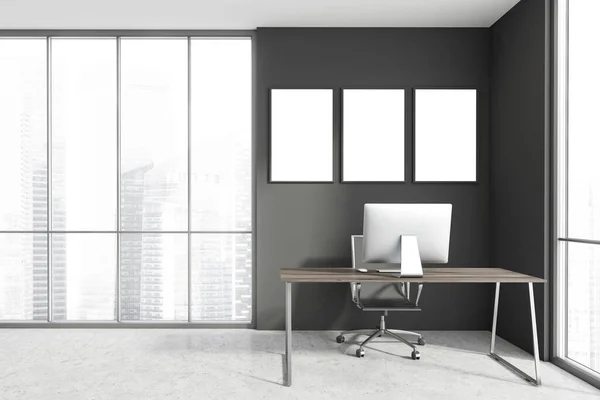 Interior Minimalistic Scandinavian Style Ceo Office Grey Walls Concrete Floor — Stock Photo, Image