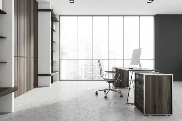 Side View Luxury Scandinavian Style Ceo Office White Wooden Walls — Stock Photo, Image