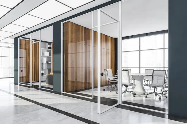 Business Privado Sala Reuniões Interior Com Poltronas Brancas Mesa Vista — Fotografia de Stock