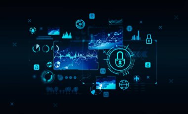 Grafikler ve fütüristik elementlerle finansal arayüz. Teknoloji, ekonomi ve finansal analiz kavramı. 3d oluşturma