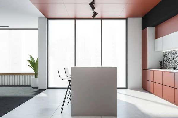 Seitenansicht Von Stilvollem Wohnzimmer Und Küche Mit Orangefarbenen Und Grauen — Stockfoto