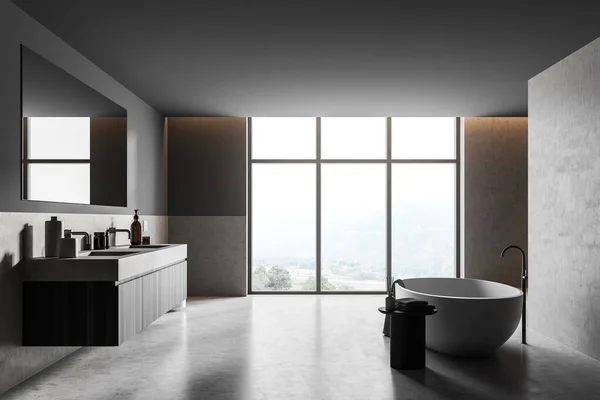 Beyaz Banyo Küveti Iki Lavabo Banyo Aksesuarları Manzara Modern Mobilyaları — Stok fotoğraf