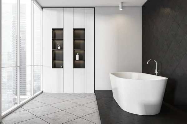 Intérieur Salle Bain Avec Baignoire Sur Podium Béton Noir Rack — Photo