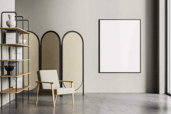 Interieur Van Moderne Scandinavische Stijl Woonkamer Met Lichtgrijze Muren Betonnen — Stockfoto