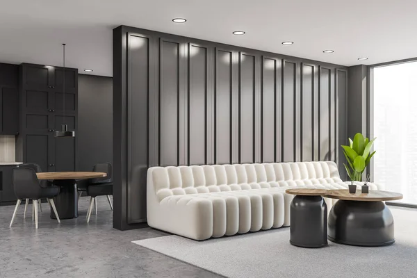Ecke Des Modernen Büro Wartezimmers Mit Grauen Wänden Weißem Sofa — Stockfoto
