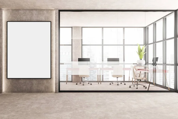 Innenraum Eines Büros Loft Stil Mit Betonwänden Und Boden Panoramafenstern — Stockfoto