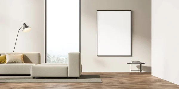 Framed Mockup Posters Villa Living Room Design Interior Beige Furniture — Fotografia de Stock