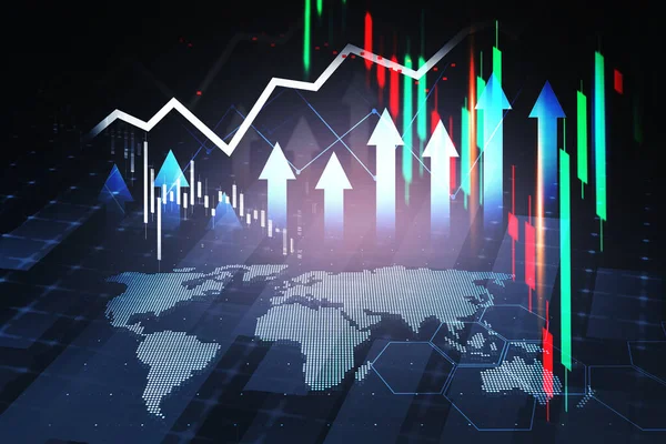 Grafikus Nyilak Melyek Holografikus Lapos Világtérképből Más Több Térképelemből Nőnek — Stock Fotó