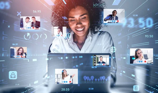 Attractive African American Businesswoman Using Laptop Part Video Conference Call — Stock Photo, Image