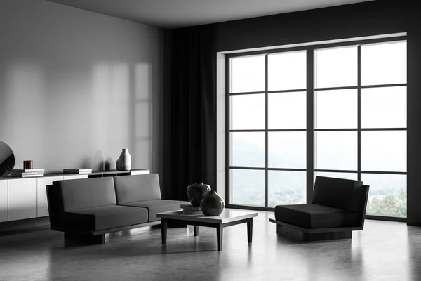 Corner Living Room Interior Panoramic Windows Sofas Coffe Table Low — Stock Photo, Image