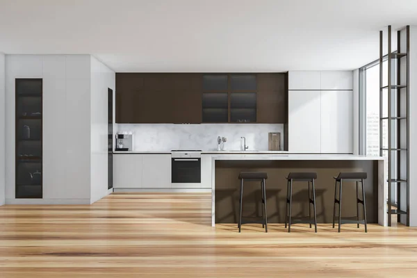 Modern Kitchen Room Interior Wolkenkratzer Gebäude Große Asiatische Stadt Luxus — Stockfoto