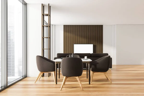 Modern Living Dining Room Interior Skyscraper Building Big Asian City — Stock Photo, Image