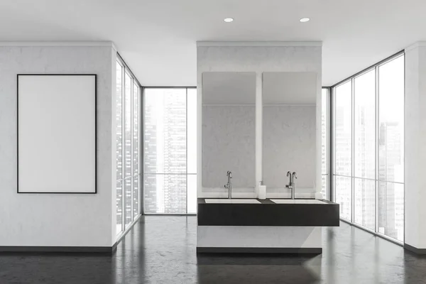 Interior Banner White Wall Bathroom Space Partition Having Two Mirrors — 图库照片