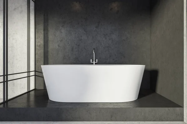 Interieur Met Ovale Witte Keramische Bad Badkamer Met Kubieke Ruimte — Stockfoto
