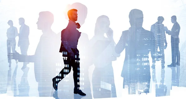 Silhouettes Diverse Walking Business People Working Looking Solutions Abstract Office — Stock Photo, Image