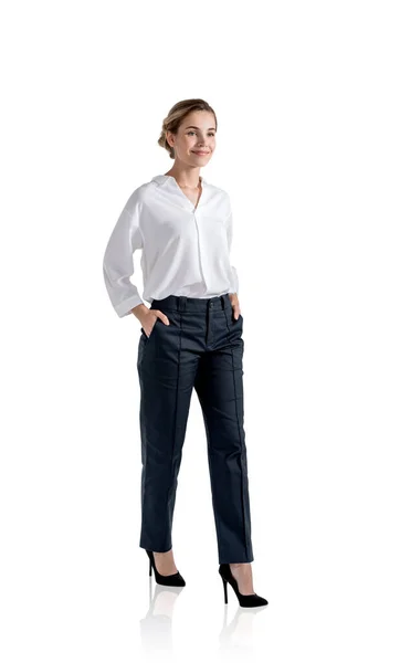 Jeune Femme Affaires Attrayante Portant Une Chemise Blanche Marche Concept — Photo