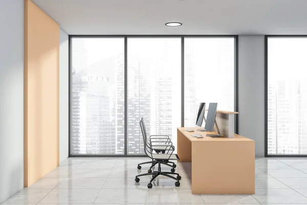 Büro Und Empfangsraum Mit Panoramafenster Mit Blick Auf Den Wolkenkratzer — Stockfoto