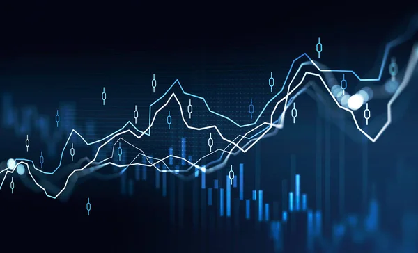 Finanzaufsteigende Graphik Und Grafik Mit Linien Und Indikatoren Die Das — Stockfoto