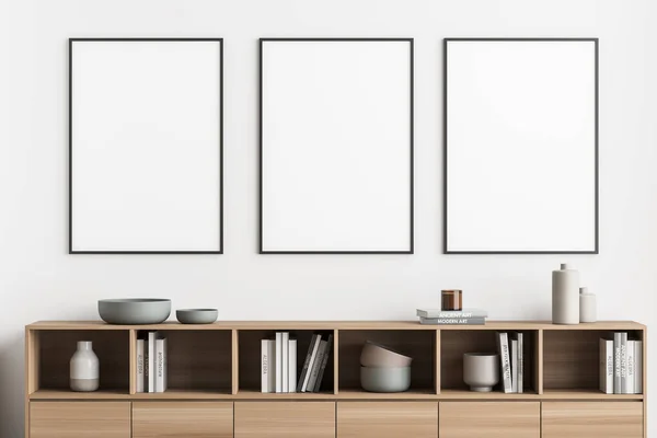 Reihe Von Drei Schwarz Gerahmten Postern Für Ihre Gestaltung Wohnzimmerinterieur — Stockfoto