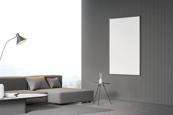 Corner View Living Room Interior Empty White Poster Wall Comfortable — Stock Photo, Image