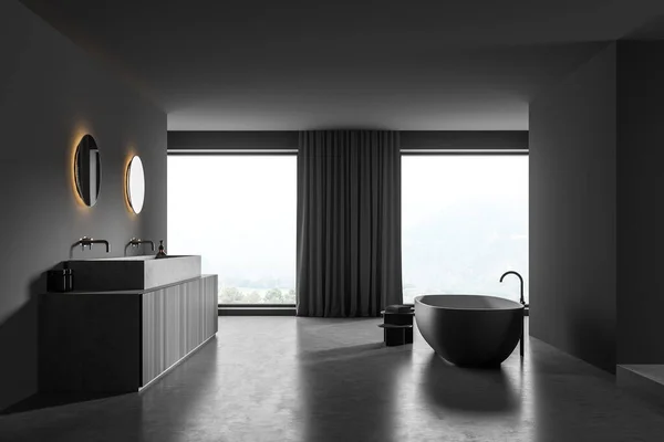 Dark Grey Bathroom Interior Design Panoramic View Partitions Trendy Bathroom — Fotografia de Stock