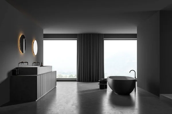 Design Intérieur Salle Bain Gris Foncé Avec Vue Panoramique Cloisons — Photo