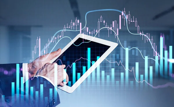 Candlestick Financial Charts Showing Increase Price Stock Market Digitalization Internet — Fotografia de Stock