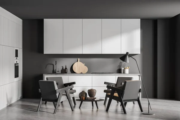 Modernes Design Mit Sitzecke Und Küche Interieur Mit Zwei Schränken — Stockfoto