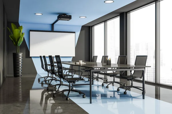 Office Room Interior White Empty Roll Banner Panoramic Window City — Stock Photo, Image