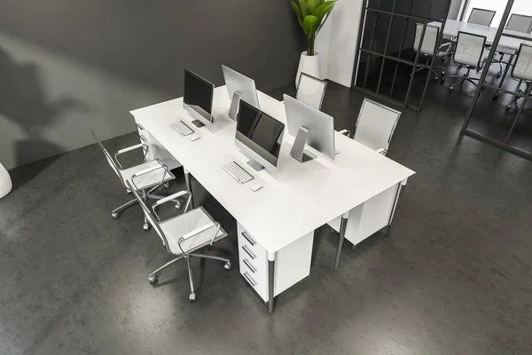 사무실 책상의 중앙에 콘크리트 미닫이 디자인의 개념입니다 렌더링 — 스톡 사진