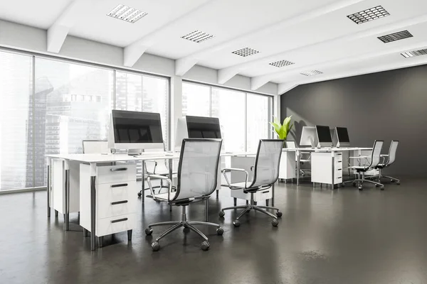 Esquina Del Interior Oficina Con Dos Escritorios Oficina Combinados Sillas — Foto de Stock