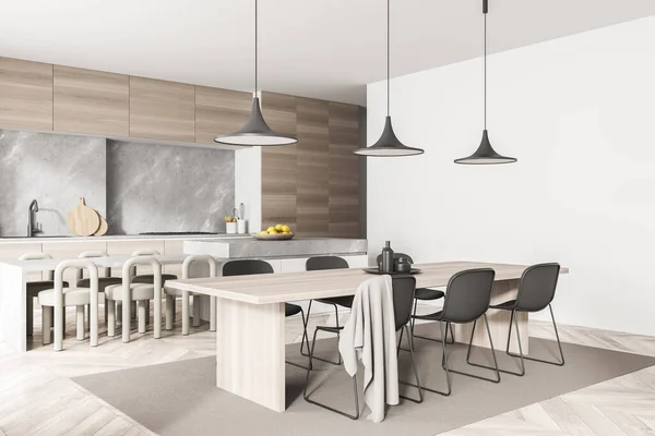 Vista Canto Interior Sala Cozinha Com Mesa Jantar Doze Cadeiras — Fotografia de Stock