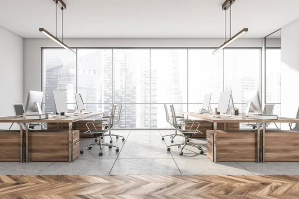 Side View Office Room Interior Panoramic Window Singapore City Skyscraper — Stock Photo, Image