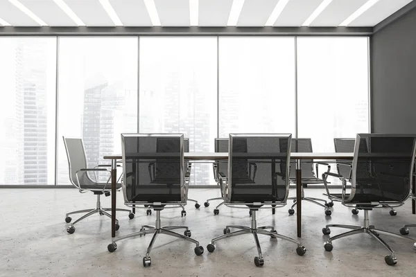 Panorama Konferenzraum Mit Tisch Rollstühlen Led Leuchten Und Betonboden Ein — Stockfoto