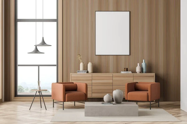 Dos Sillones Naranjas Póster Para Moderno Diseño Interior Sala Estar — Foto de Stock