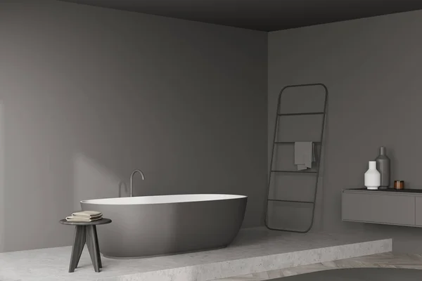 Modernos Detalles Minimalistas Del Interior Zona Baño Gris Con Bañera —  Fotos de Stock