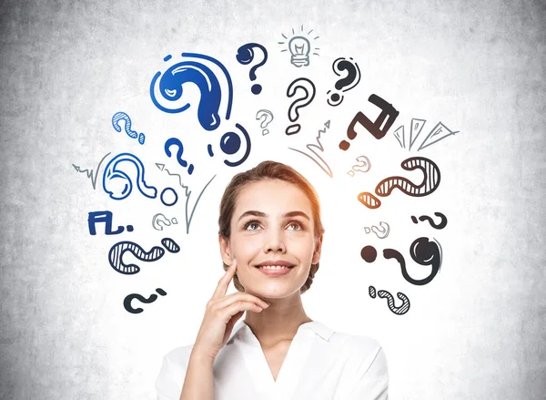 Young Attractive Businesswoman Wearing White Shirt Standing Front Wall Sketch — Stock Photo, Image