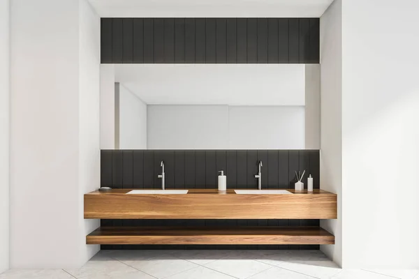 Zona Bagno Bianco Nero Interno Con Design Tendenza Utilizzando Vanità — Foto Stock