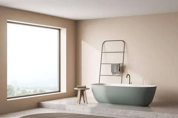 Minimalistische Details Des Badbereichs Mit Grüner Ovaler Badewanne Grauem Marmorboden — Stockfoto