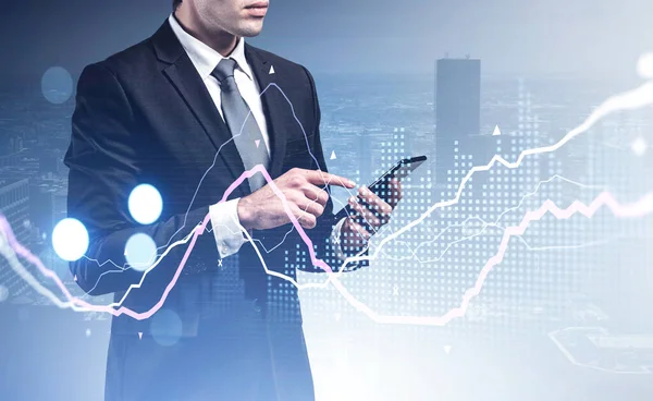 Businessman Wearing Formal Suit Standing Holding Smartphone New York City — Stock Photo, Image